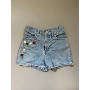 Vintage Y2K Route 66 Denim Jean Floral Ladybug Embroidered Shorts, 7